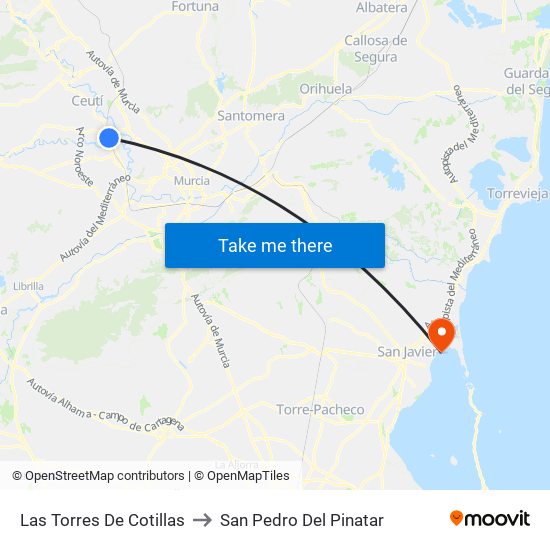 Las Torres De Cotillas to San Pedro Del Pinatar map