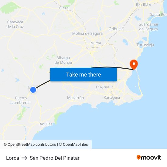 Lorca to San Pedro Del Pinatar map