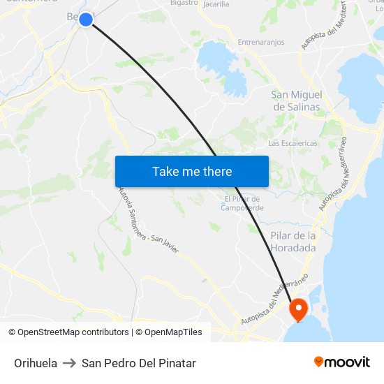 Orihuela to San Pedro Del Pinatar map