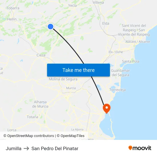 Jumilla to San Pedro Del Pinatar map