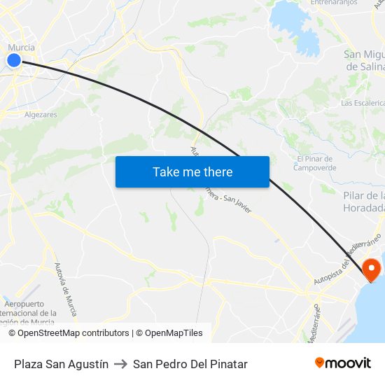Plaza San Agustín to San Pedro Del Pinatar map