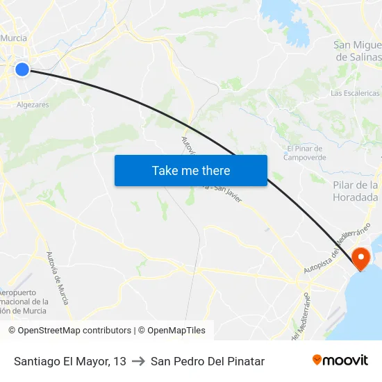 Santiago El Mayor, 13 to San Pedro Del Pinatar map