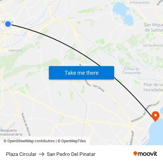 Plaza Circular to San Pedro Del Pinatar map