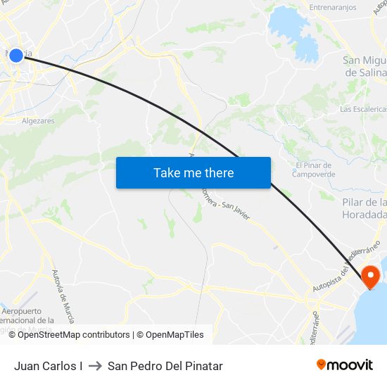 Juan Carlos I to San Pedro Del Pinatar map