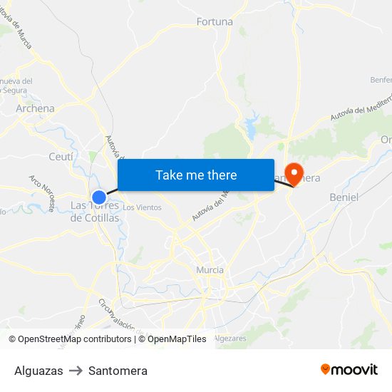 Alguazas to Santomera map