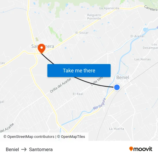 Beniel to Santomera map