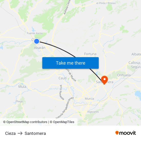 Cieza to Santomera map