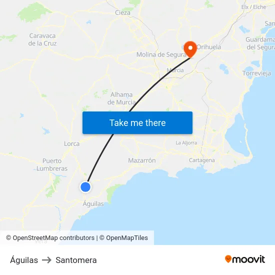 Águilas to Santomera map