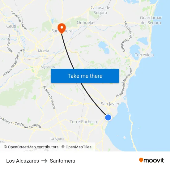 Los Alcázares to Santomera map
