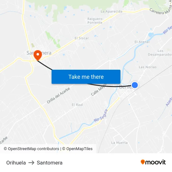 Orihuela to Santomera map