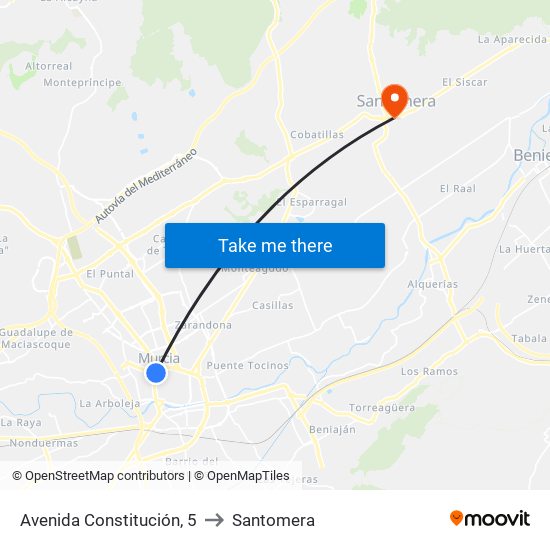 Avenida Constitución, 5 to Santomera map