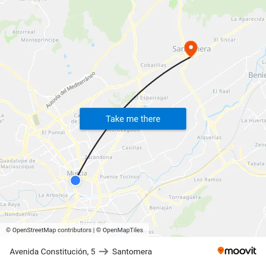 Avenida Constitución, 5 to Santomera map