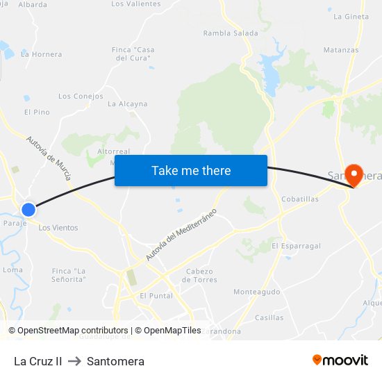 La Cruz II to Santomera map