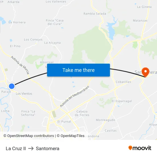 La Cruz II to Santomera map