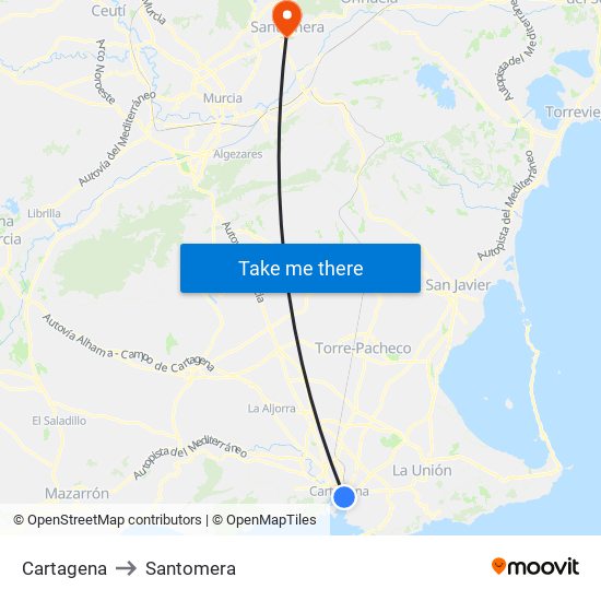 Cartagena to Santomera map