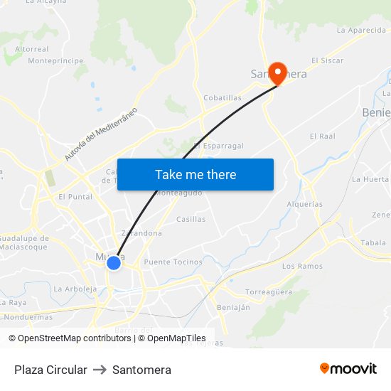 Plaza Circular to Santomera map