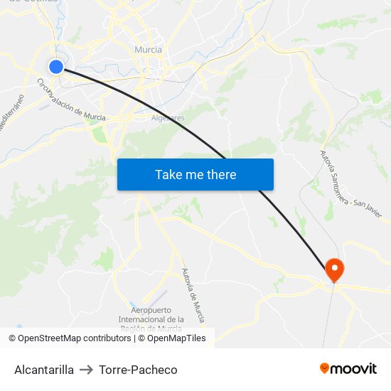 Alcantarilla to Torre-Pacheco map