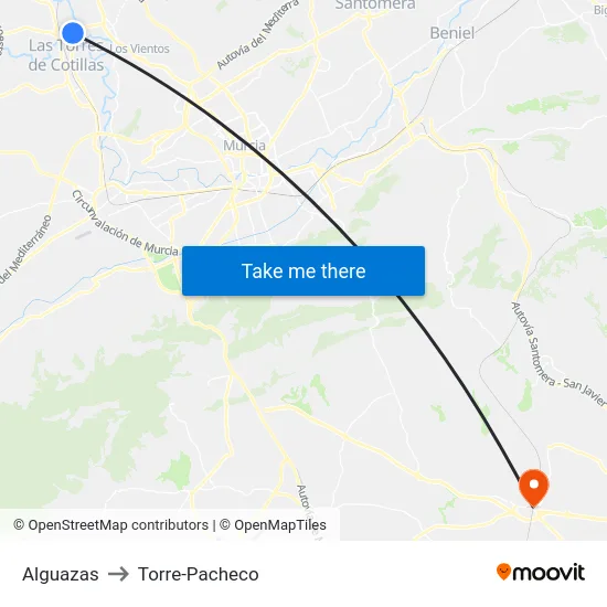 Alguazas to Torre-Pacheco map
