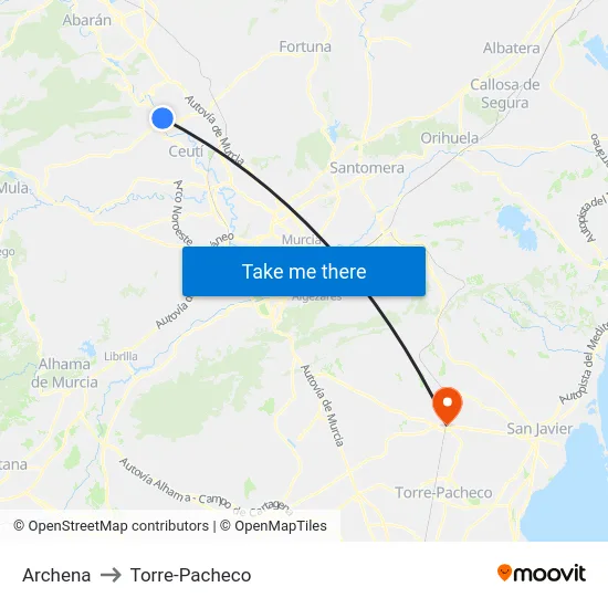 Archena to Torre-Pacheco map
