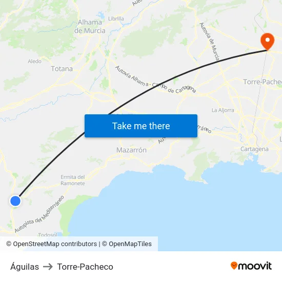 Águilas to Torre-Pacheco map
