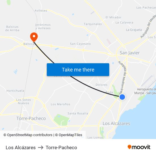 Los Alcázares to Torre-Pacheco map
