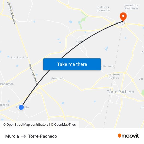 Murcia to Torre-Pacheco map