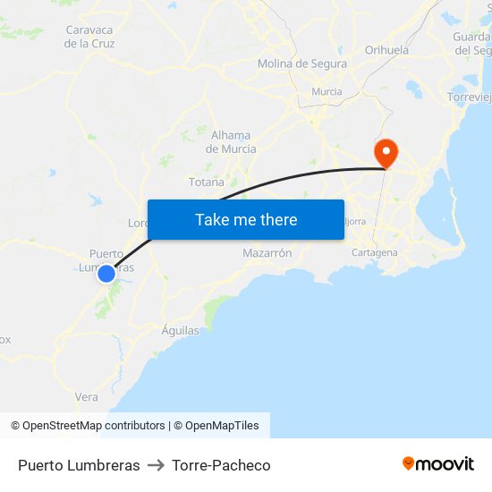 Puerto Lumbreras to Torre-Pacheco map