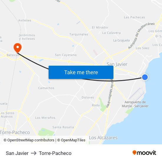 San Javier to Torre-Pacheco map