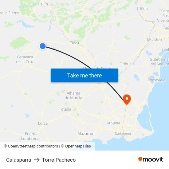 Calasparra to Torre-Pacheco map