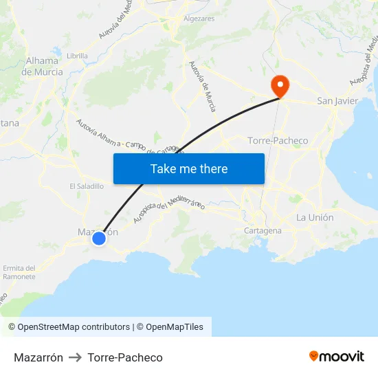 Mazarrón to Torre-Pacheco map