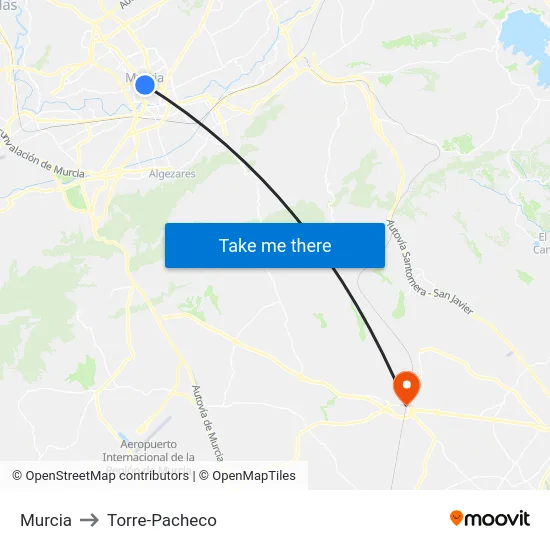 Murcia to Torre-Pacheco map