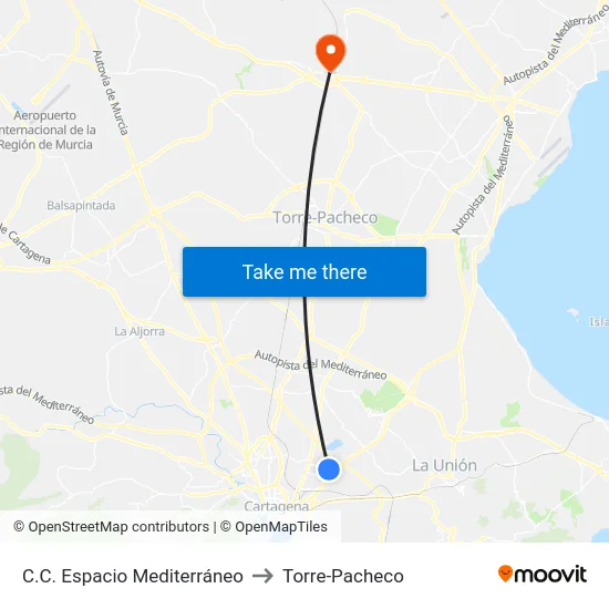 C.C. Espacio Mediterráneo to Torre-Pacheco map