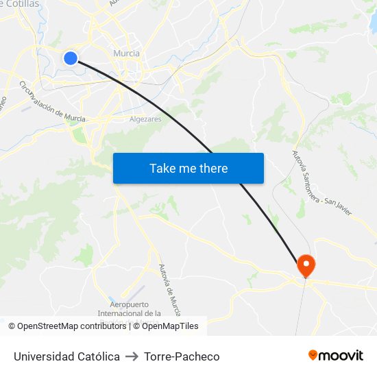 Universidad Católica to Torre-Pacheco map