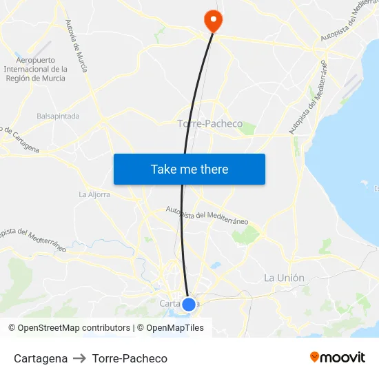 Cartagena to Torre-Pacheco map