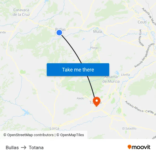 Bullas to Totana map