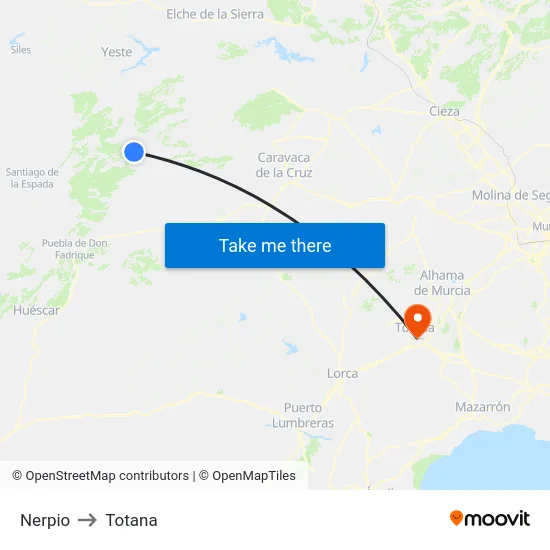 Nerpio to Totana map