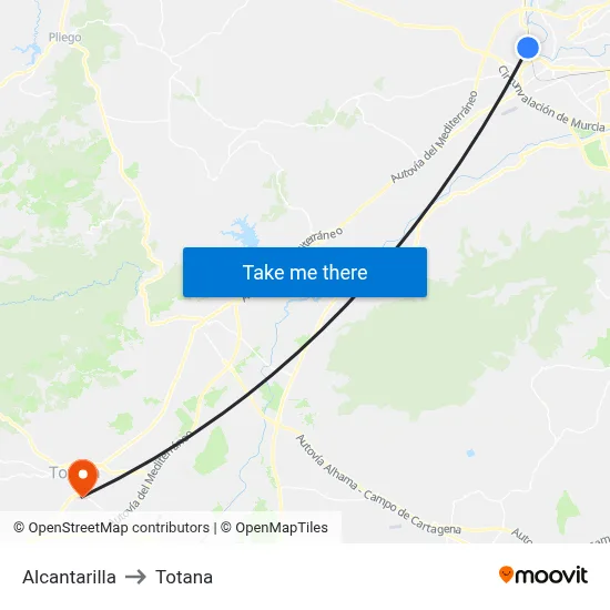 Alcantarilla to Totana map