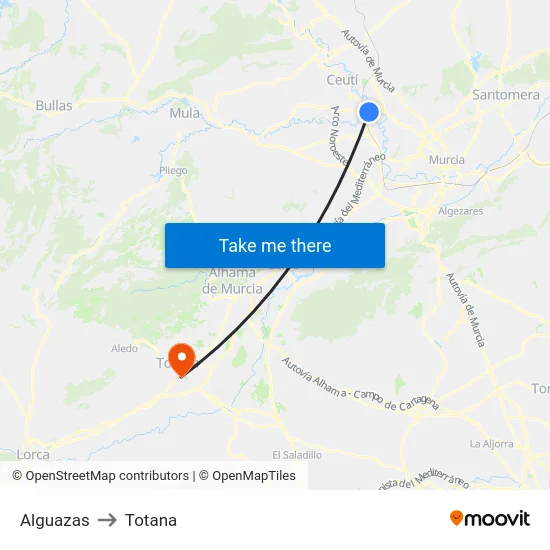 Alguazas to Totana map