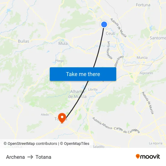 Archena to Totana map