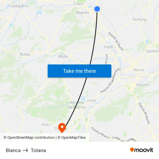 Blanca to Totana map