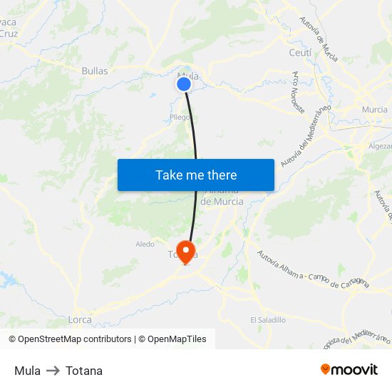 Mula to Totana map