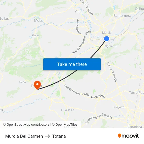 Murcia Del Carmen to Totana map