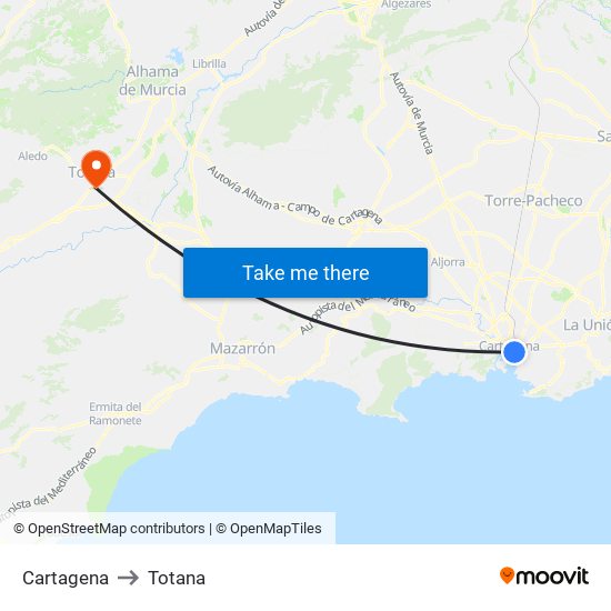 Cartagena to Totana map