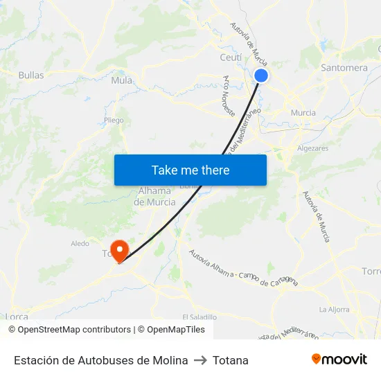 Estación de Autobuses de Molina to Totana map