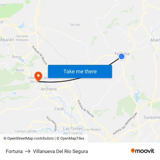 Fortuna to Villanueva Del Río Segura map