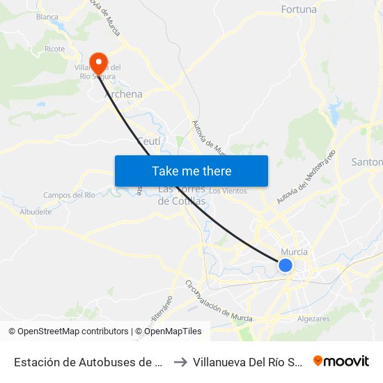 Estación de Autobuses de Murcia to Villanueva Del Río Segura map