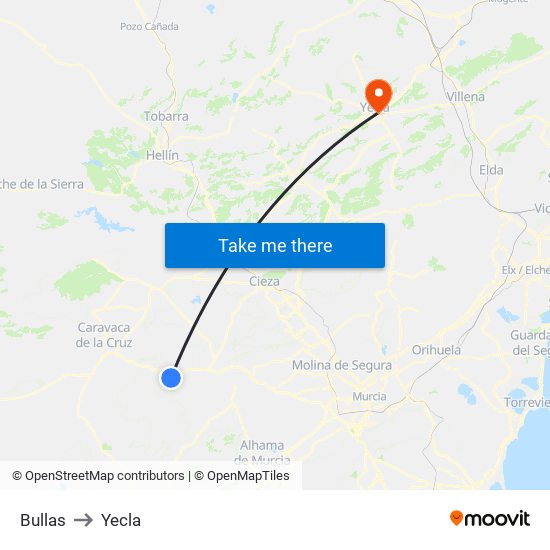 Bullas to Yecla map