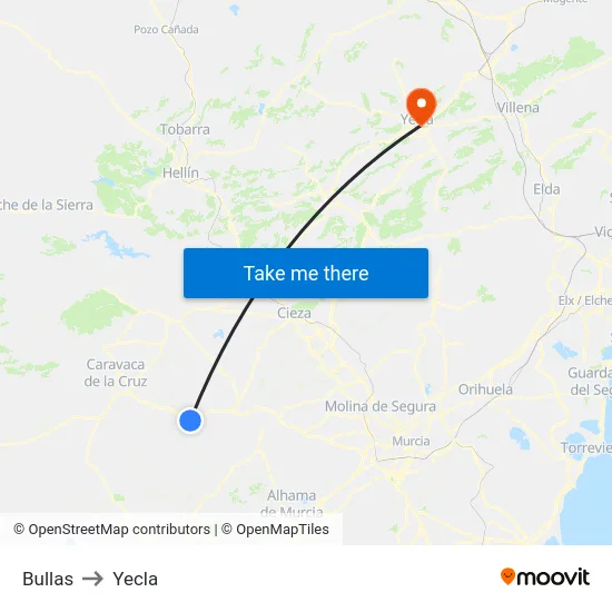 Bullas to Yecla map