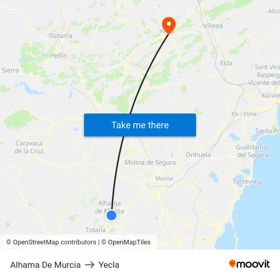 Alhama De Murcia to Yecla map