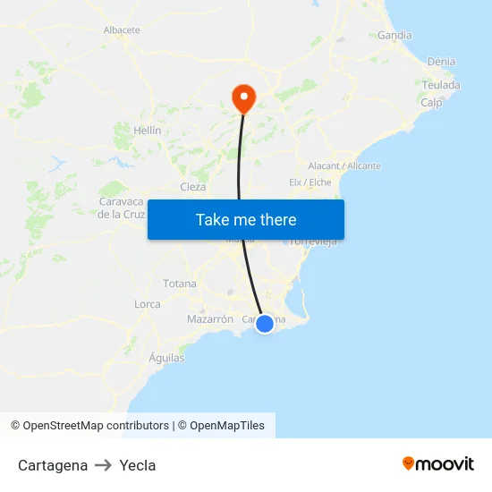 Cartagena to Yecla map